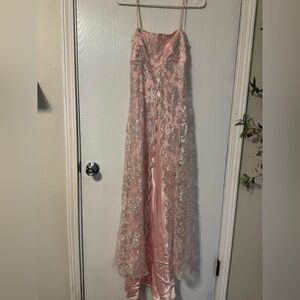 Vintage paper tag Elegant Pink and Silver Gown